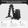 image:imageBalanceFrom Premium Rubber Encased Hex Dumbbell Sets 46LBS Set 60LBS Set 100LBS Set5Pair Set with ARack 150 lbs