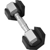 image:imageSignature Fitness Rubber Encased Hex Dumbbells with Optional Rack 10 15 20LB Pairs and 5 10 and 15 Pairs Weight Sets for Home GymBlack