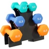image:imageFitvids Neoprene Coated Dumbbell Set with Rack Free Hand Weight Set For Home Gym Workout AntiSlip Antiroll 20LBS 32LBS 50LBS and 56LBS Sets Multiple Weight Options